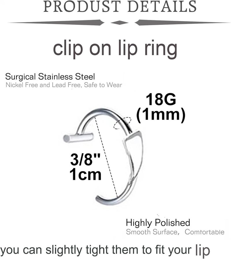 QWALIT Fake Lip Ring Cuffs Fake Nose Face Dermal Piercing Silver Clip on Vampire Teeth Fangs Faux Snake Bites Clip Nose Ring Hoops non Piercing Stick on Stud Jewelry for Halloween Jewelry Women Men - Image 2